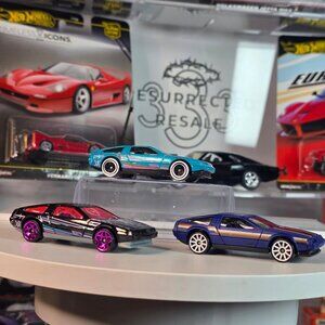 2025 Hot Wheels HW Art Cars DeLorean 3 Pack Loose Black Teal Blue T Lightning